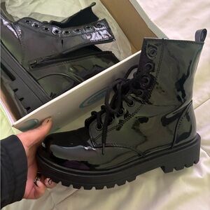 Glossy Black Combat Boots